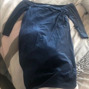 blue velvet off shoulder dress